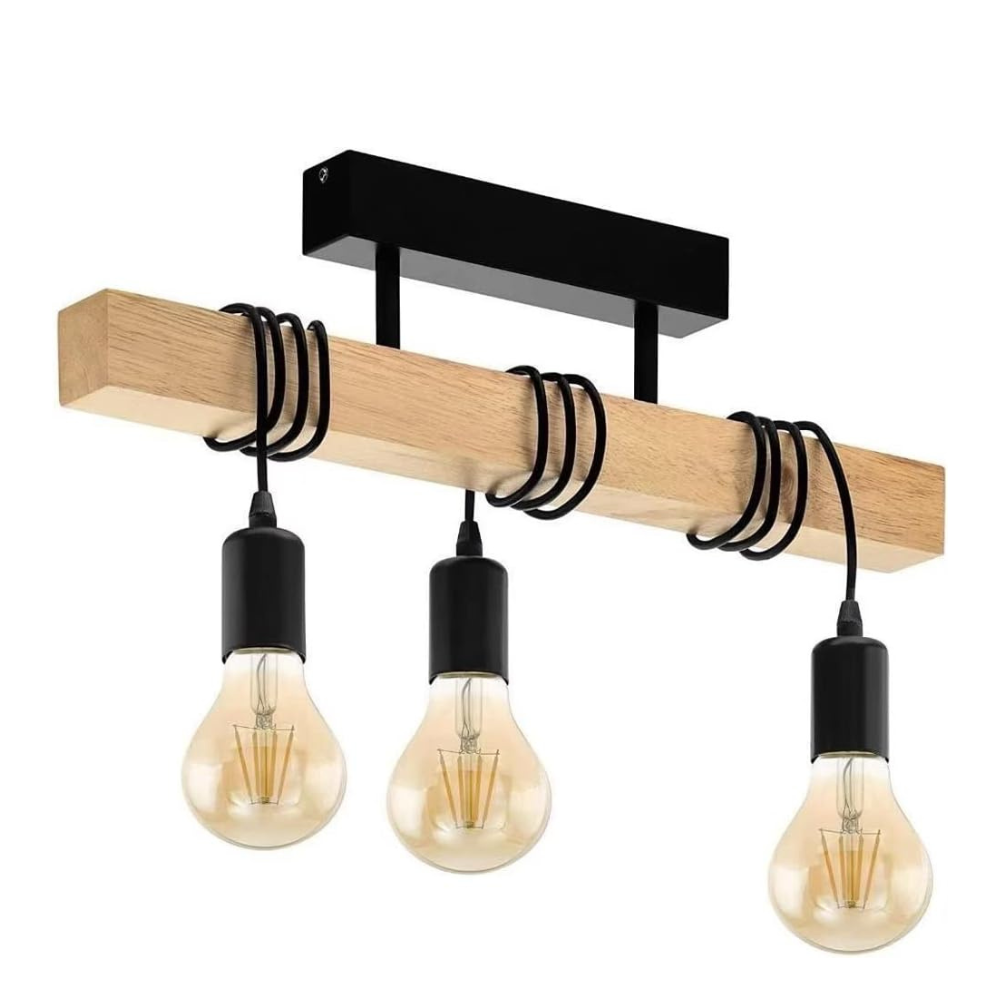 Industriële hanglamp zwart met hout