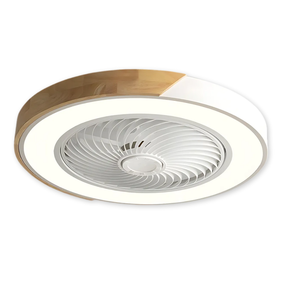 Design plafondventilator met hout en dimbare LED lamp met afstandsbediening