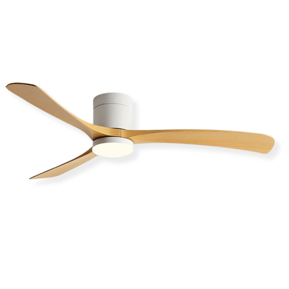 Design plafondventilator met houten bladen en LED lamp met afstandsbediening