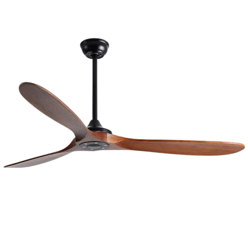 Stille design plafondventilator met houten bladen en LED lamp met afstandsbediening