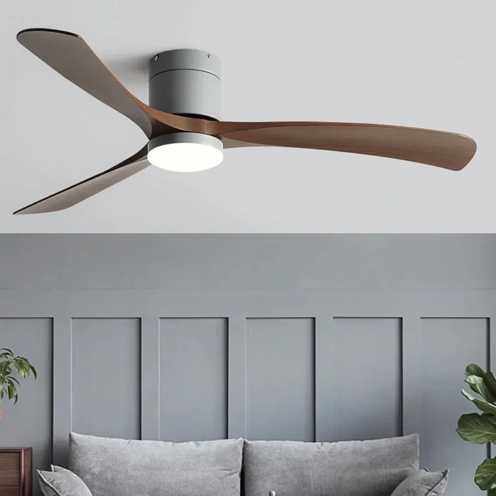Design plafondventilator met houten bladen en LED lamp met afstandsbediening