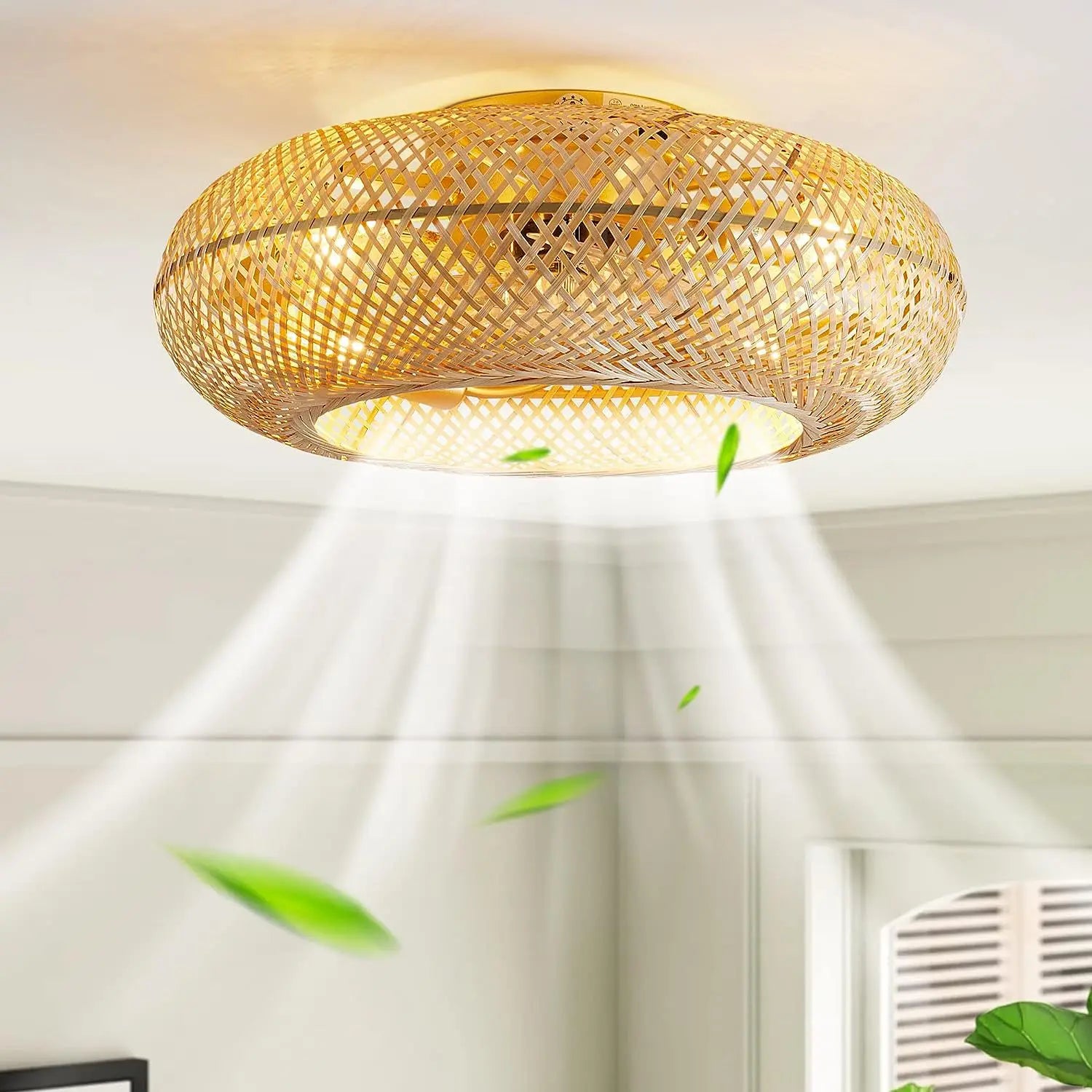 Bamboe plafondventilator met lamp en afstandsbediening