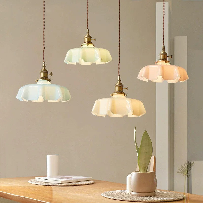 Bloemblaadjes Hanglamp Glas Messing Vintage Romantisch
