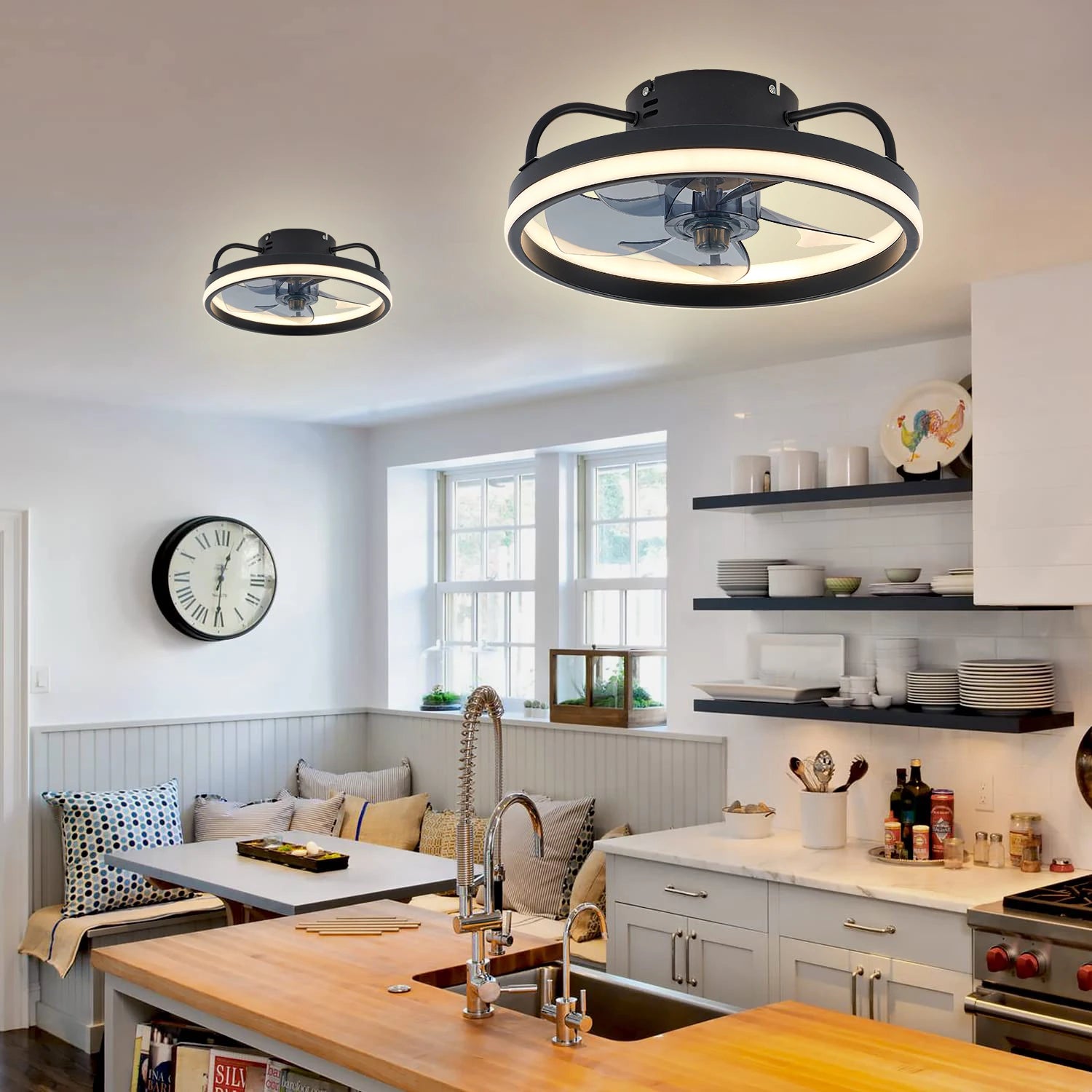 Compacte plafondventilator Smart met dimbare LED lamp en afstandsbediening