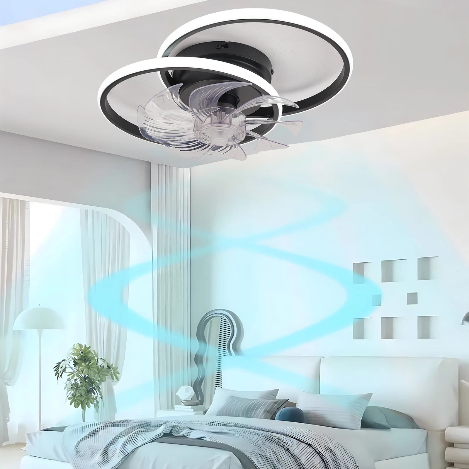 Moderne omkeerbare plafondventilator met dimbare LED lamp