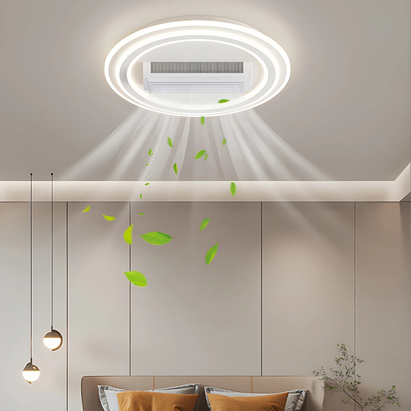 Design plafondlamp met onzichtbare ventilator en LED verlichting