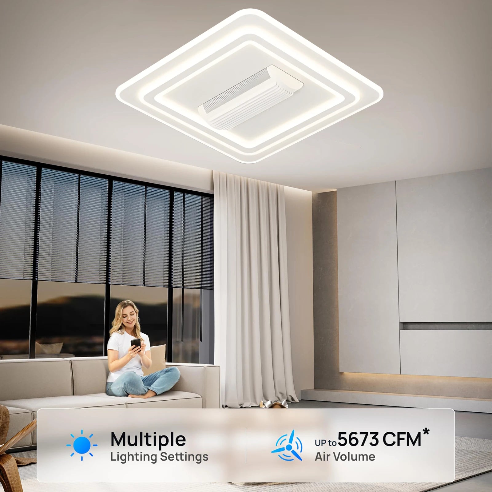 Design plafondlamp met onzichtbare ventilator en LED verlichting