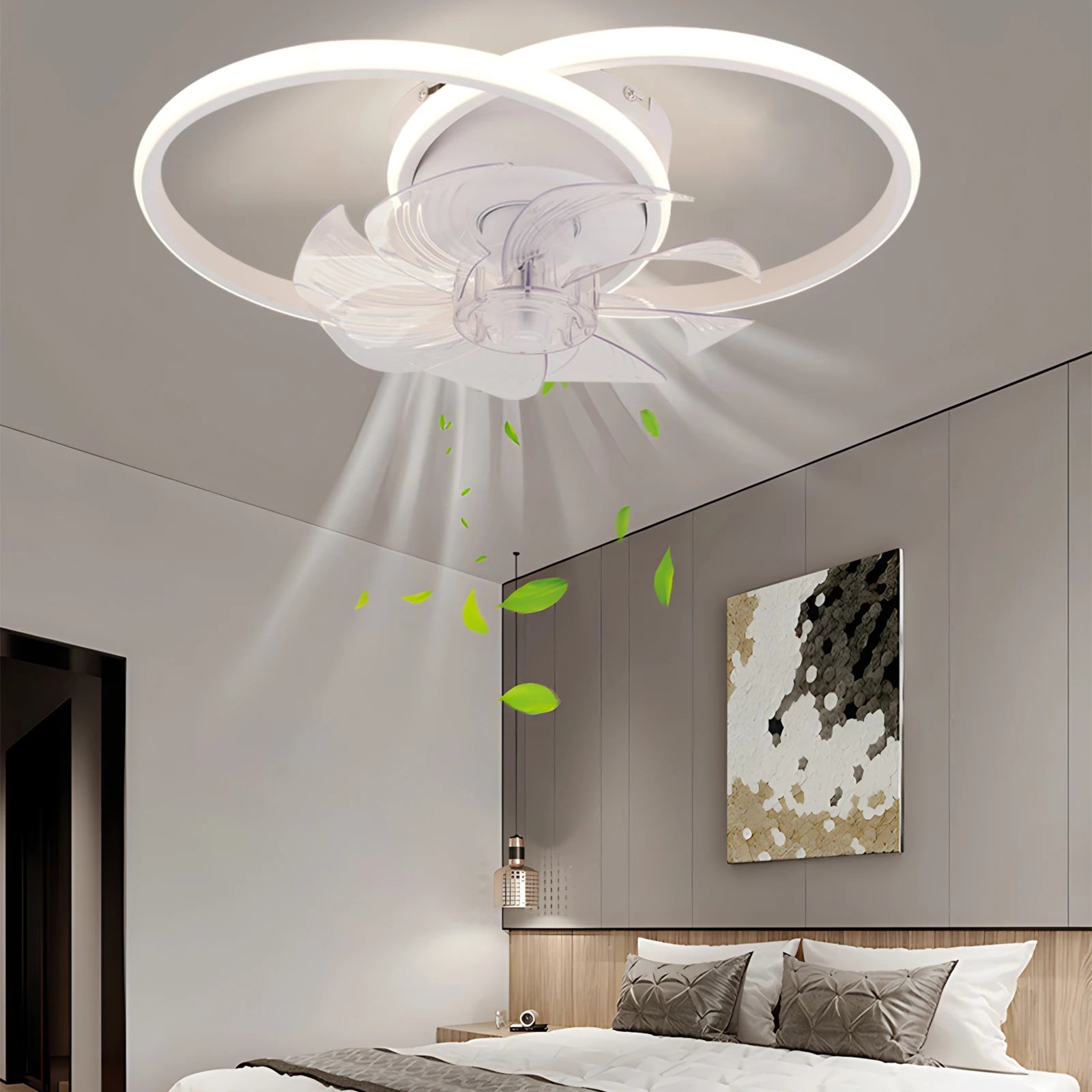 Moderne omkeerbare plafondventilator met dimbare LED lamp