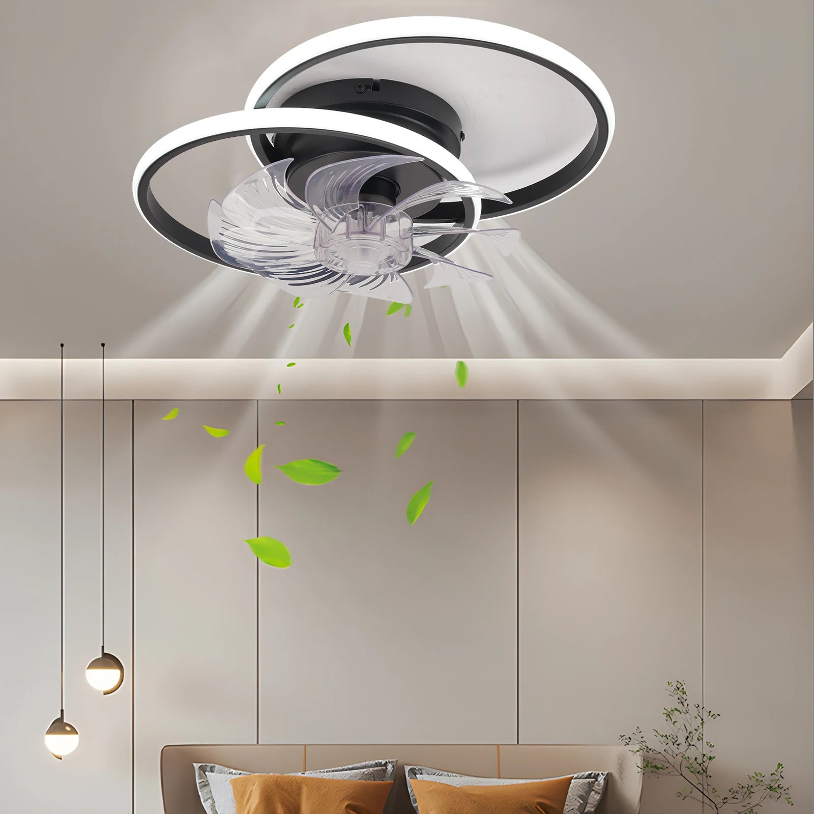 Moderne omkeerbare plafondventilator met dimbare LED lamp