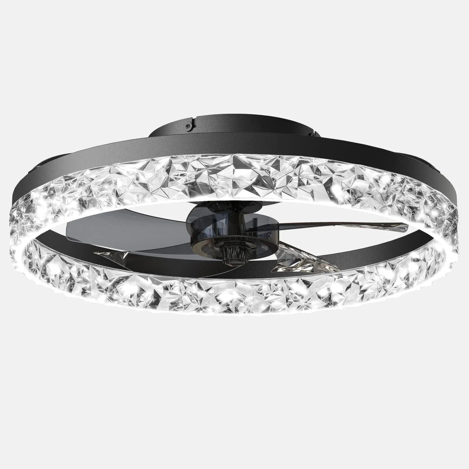 Design plafondventilator met kristallen rand en dimbare LED lamp
