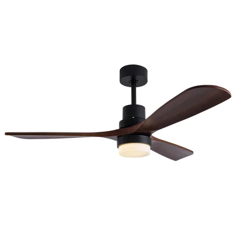 Houten design ventilator met LED lamp en afstandsbediening