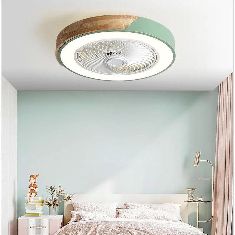 Design plafondventilator met hout en dimbare LED lamp met afstandsbediening