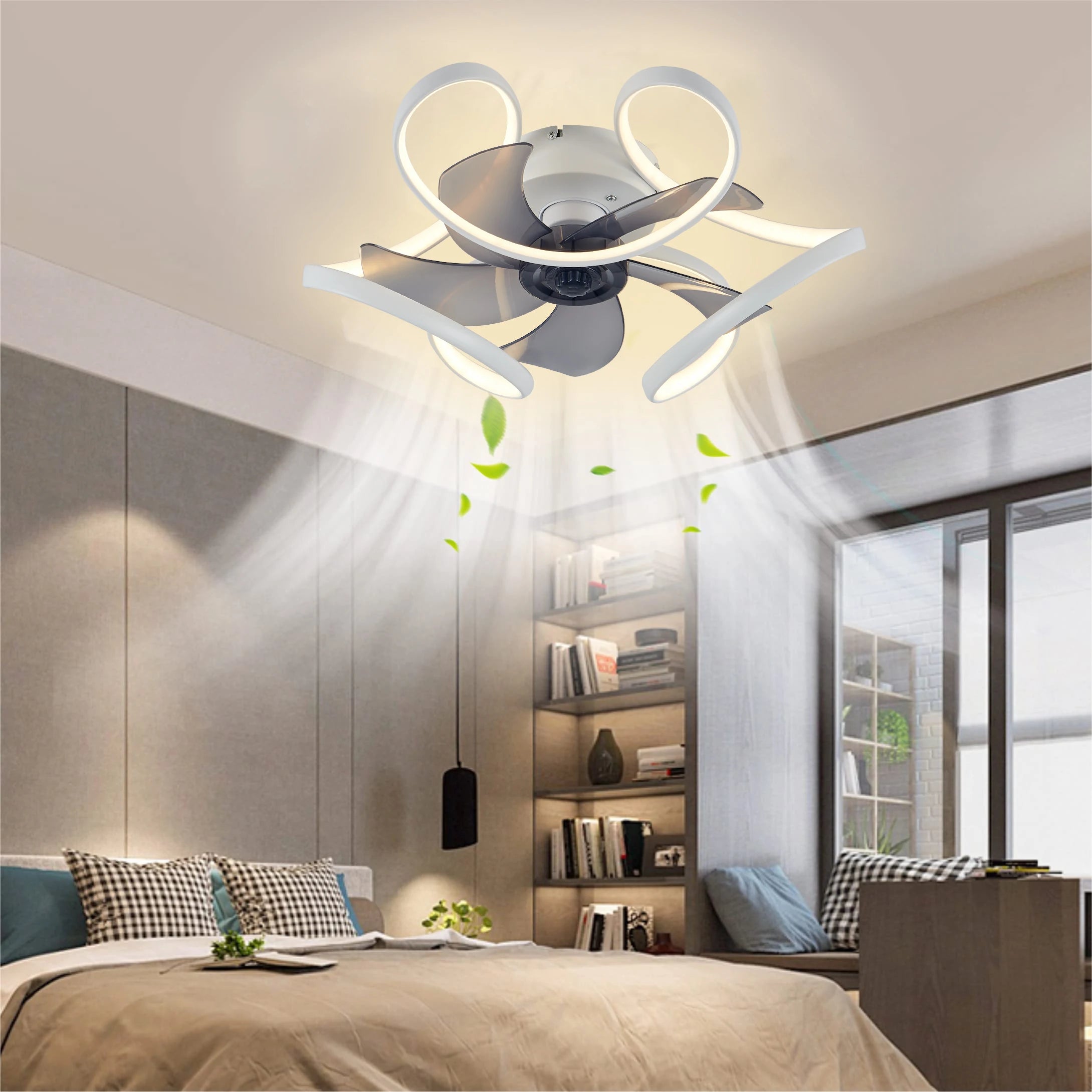 Design plafondventilator in bloemvorm met dimbare LED lamp