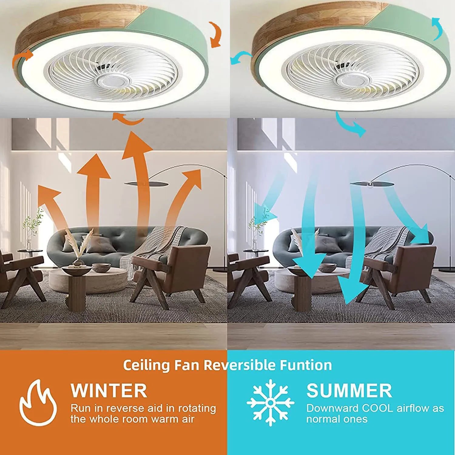 Design plafondventilator met hout en dimbare LED lamp met afstandsbediening