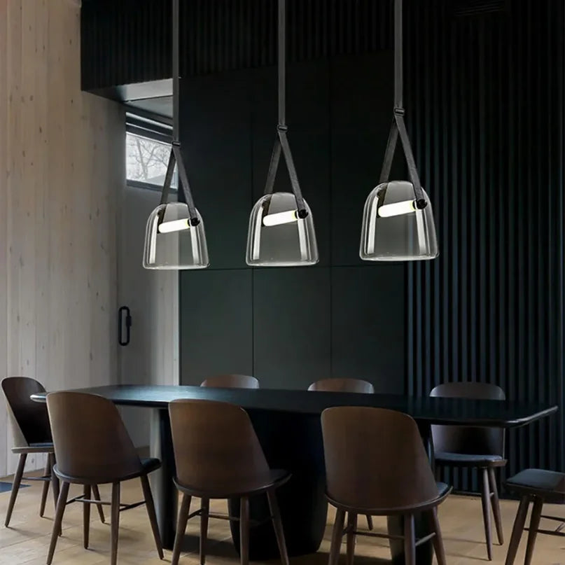 Design hanglamp glas met leren band