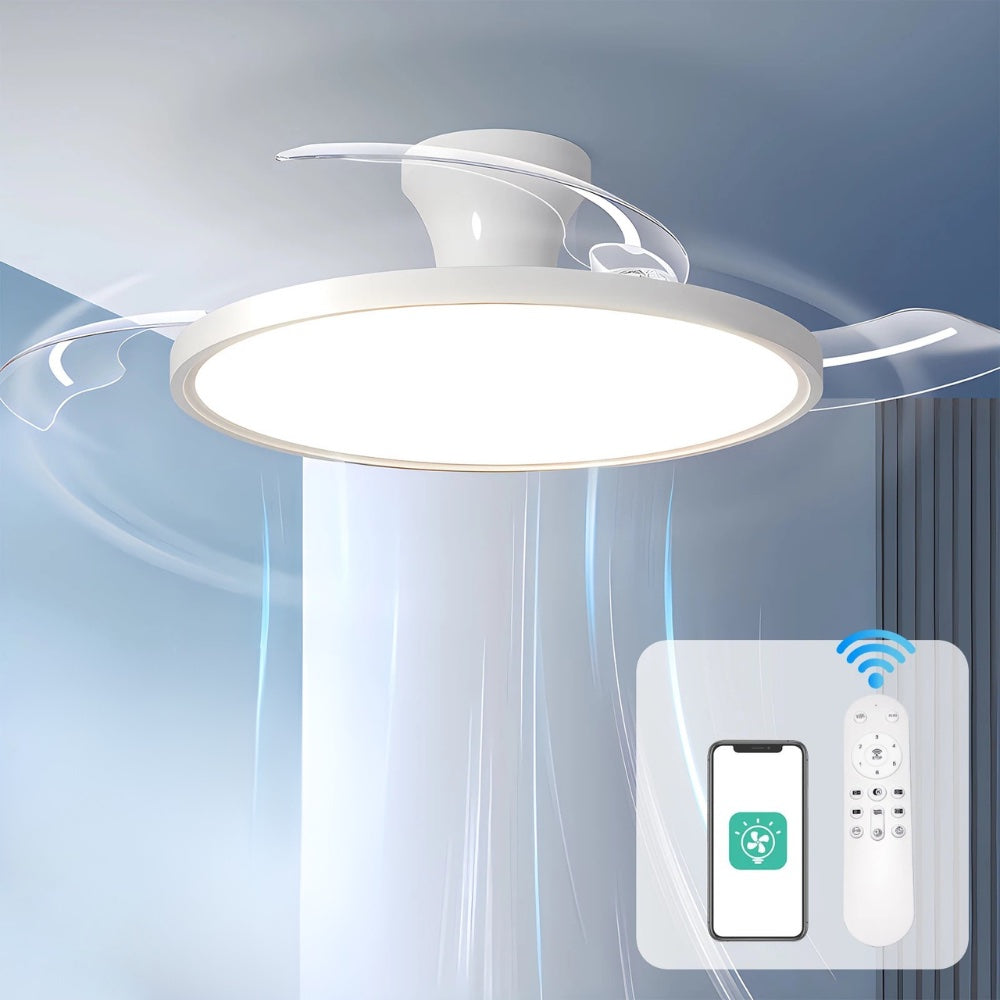Plafondventilator met inklapbare bladen en dimbare LED lamp met afstandsbediening