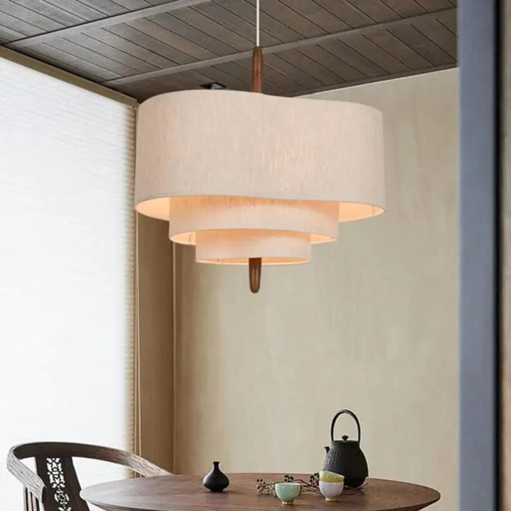 Wabi Sabi Hanglamp Beige Stof Japans Gelaagd Design