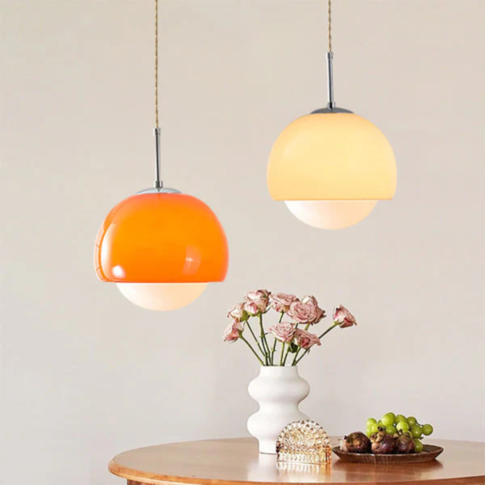 Ronde Hanglamp Vintage Look Melkglas Accent