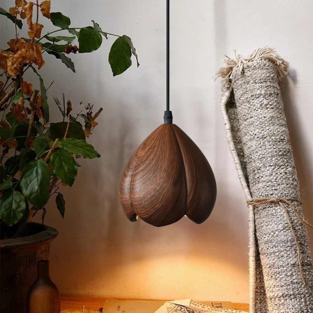 Walnoot Houten Bloem Hanglamp Bruin Scandinavisch Modern Design