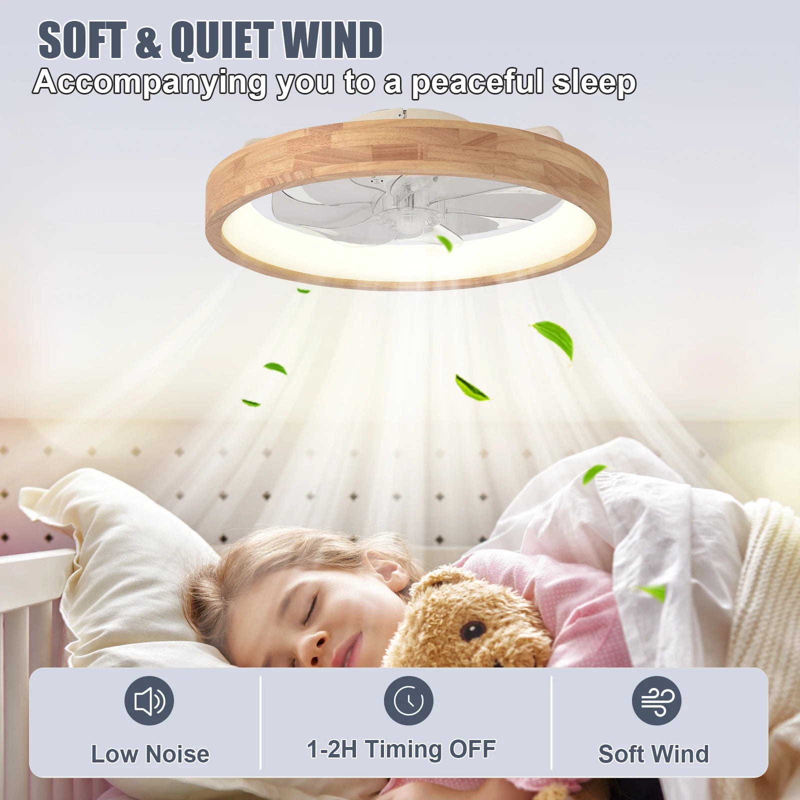Houten ventilator plafondlamp met LED
