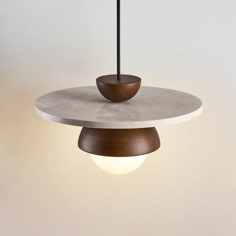 Terrazzo Platte Hanglamp Walnoot Hout Modern Japandi Design