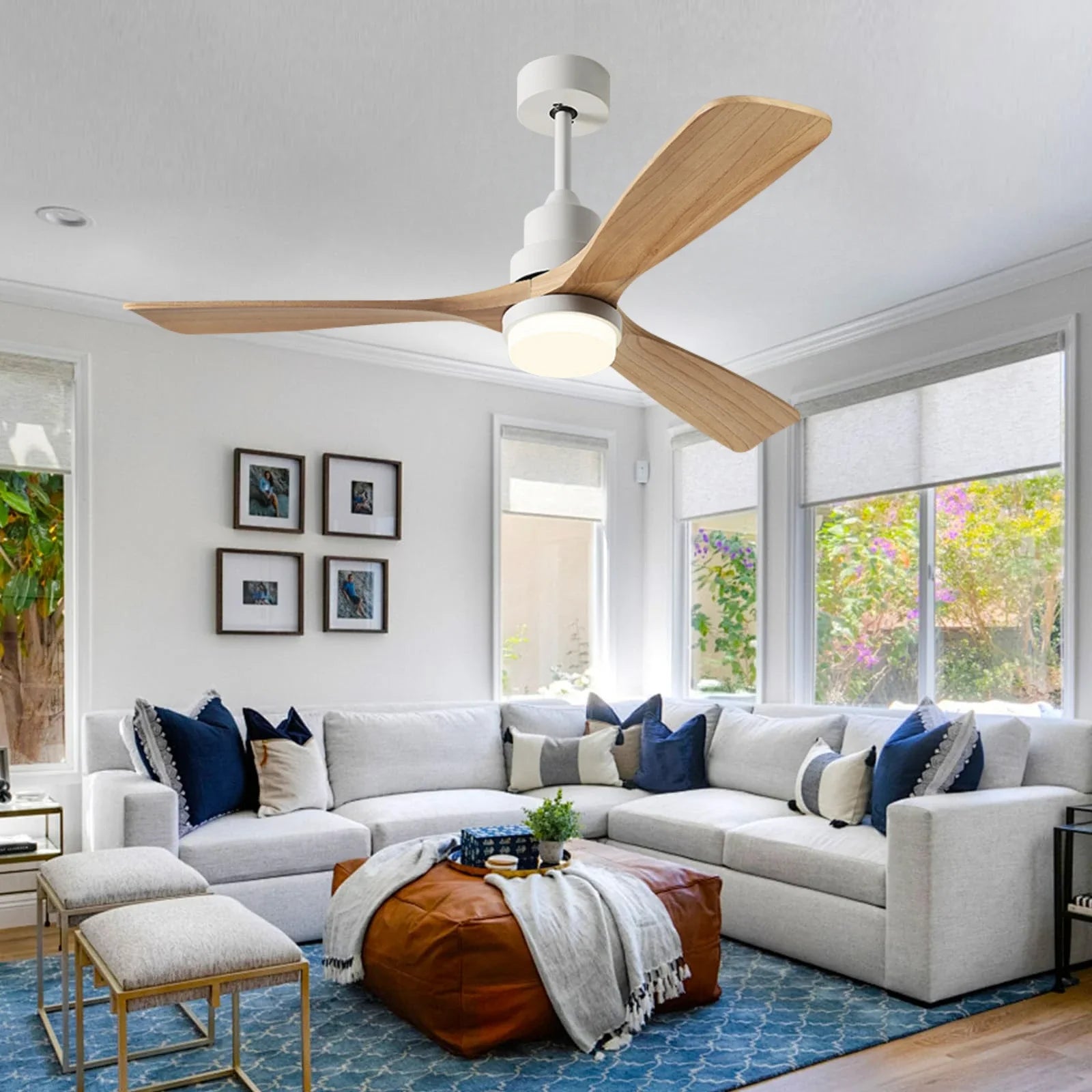 Houten design ventilator met LED lamp en afstandsbediening