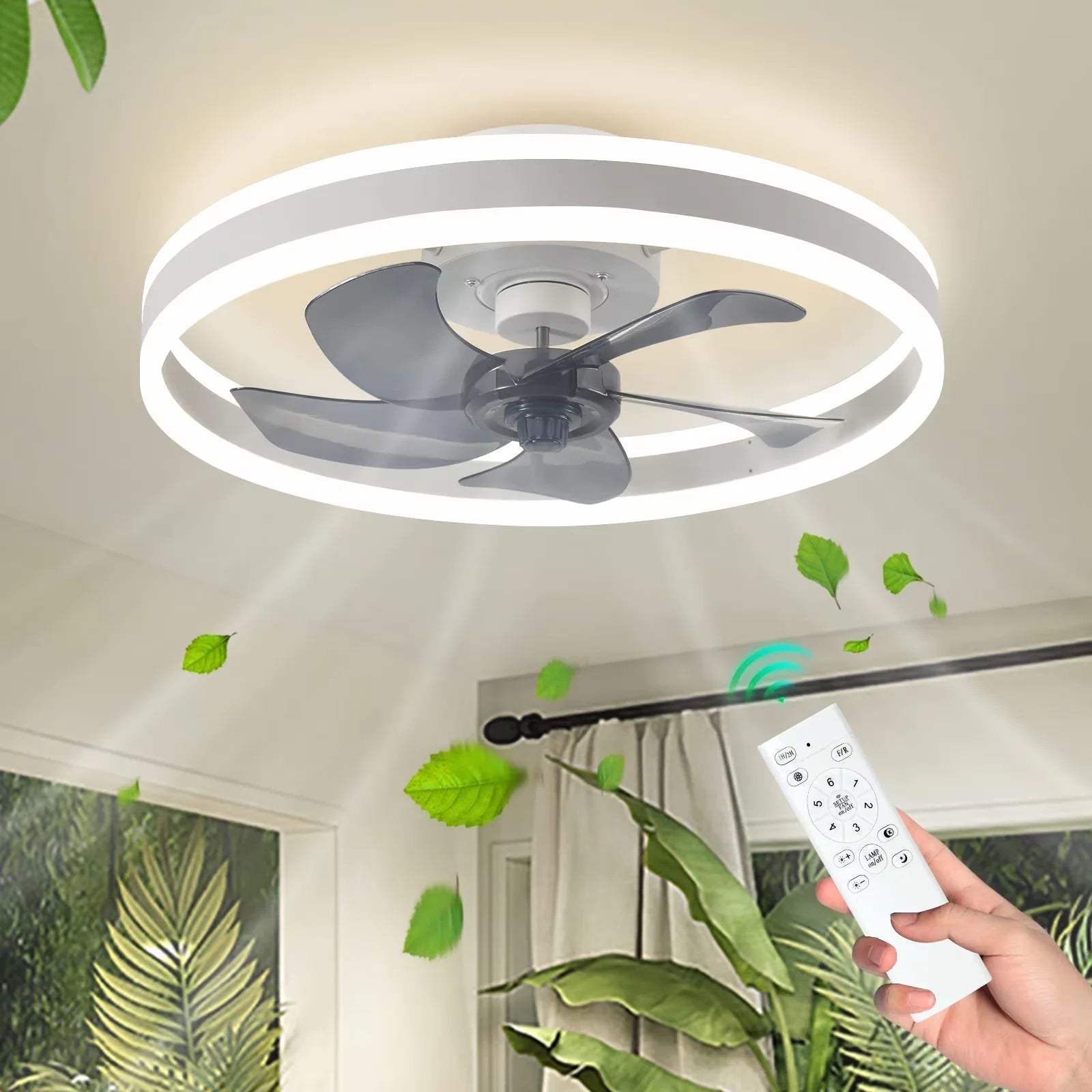 Plafondventilator voor zomer en winter met dimbare LED verlichting