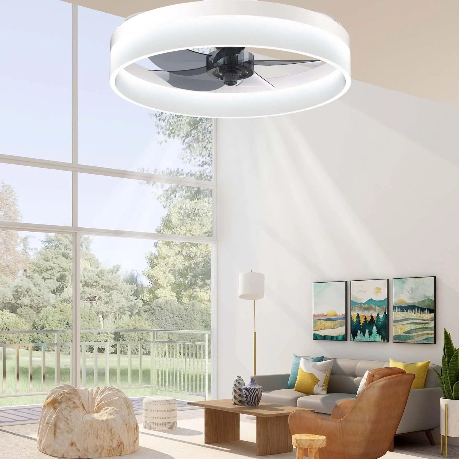 Slimme plafondventilator met dimbare LED verlichting en afstandsbediening
