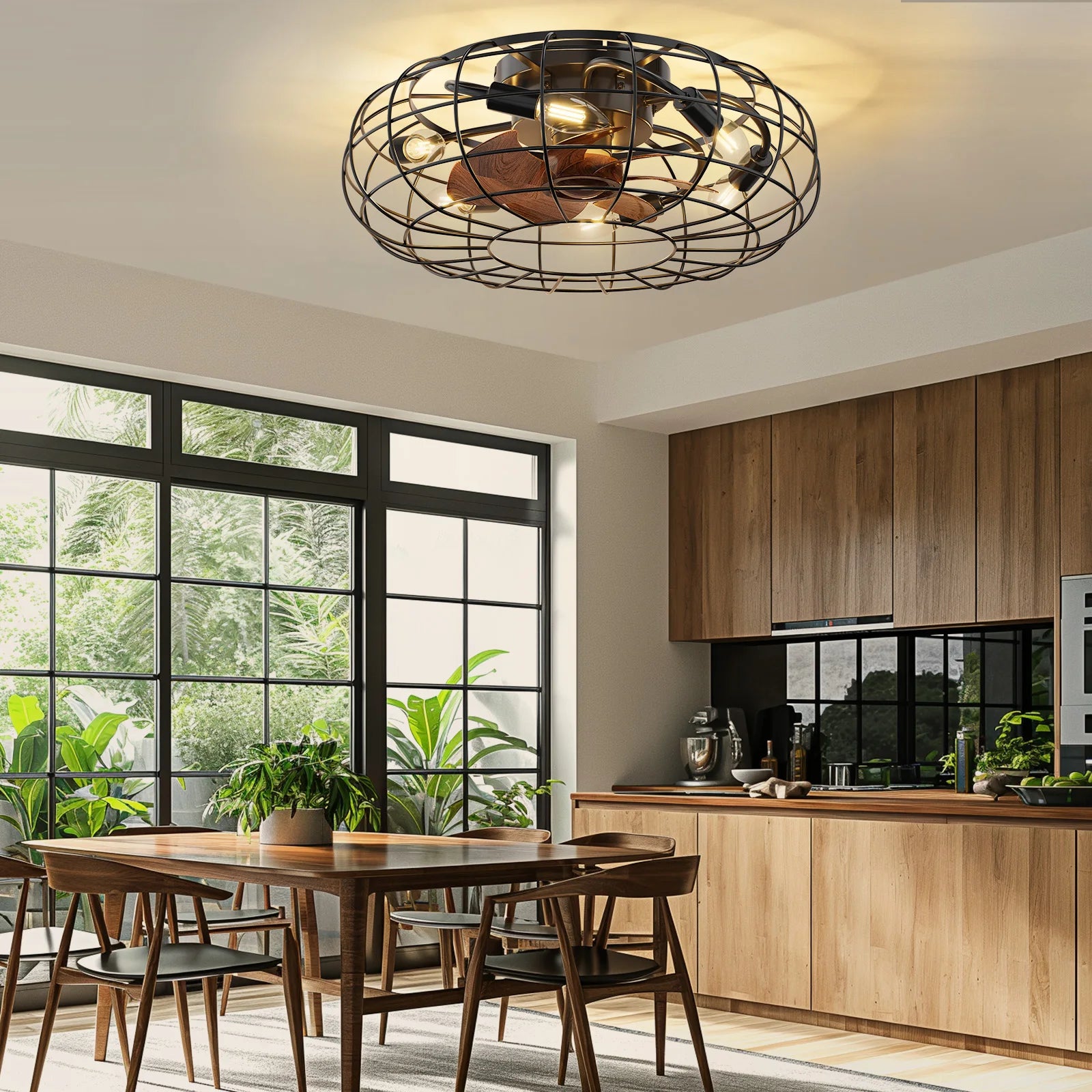 Industriële ventilator plafondlamp met afstandsbediening