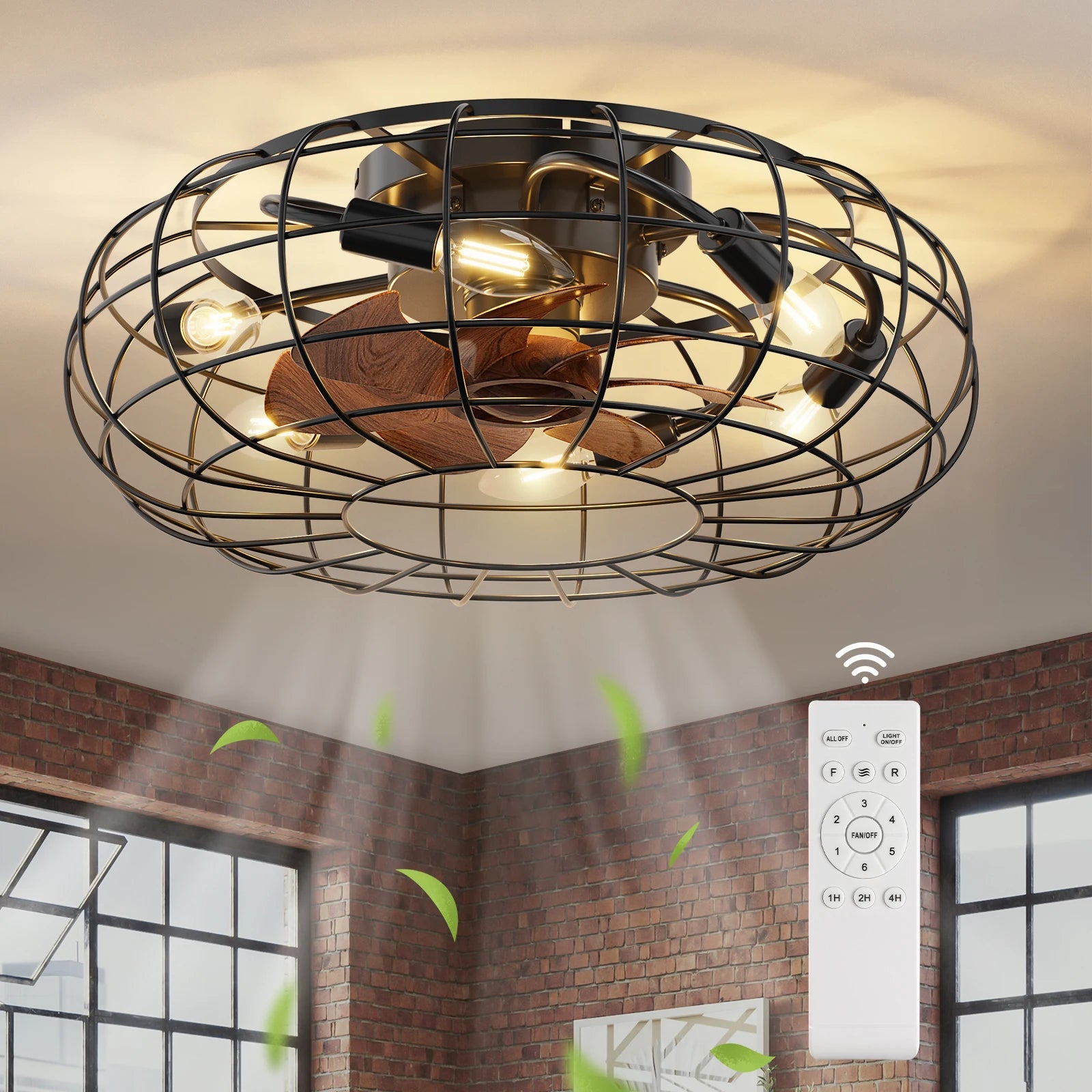 Industriële ventilator plafondlamp met afstandsbediening