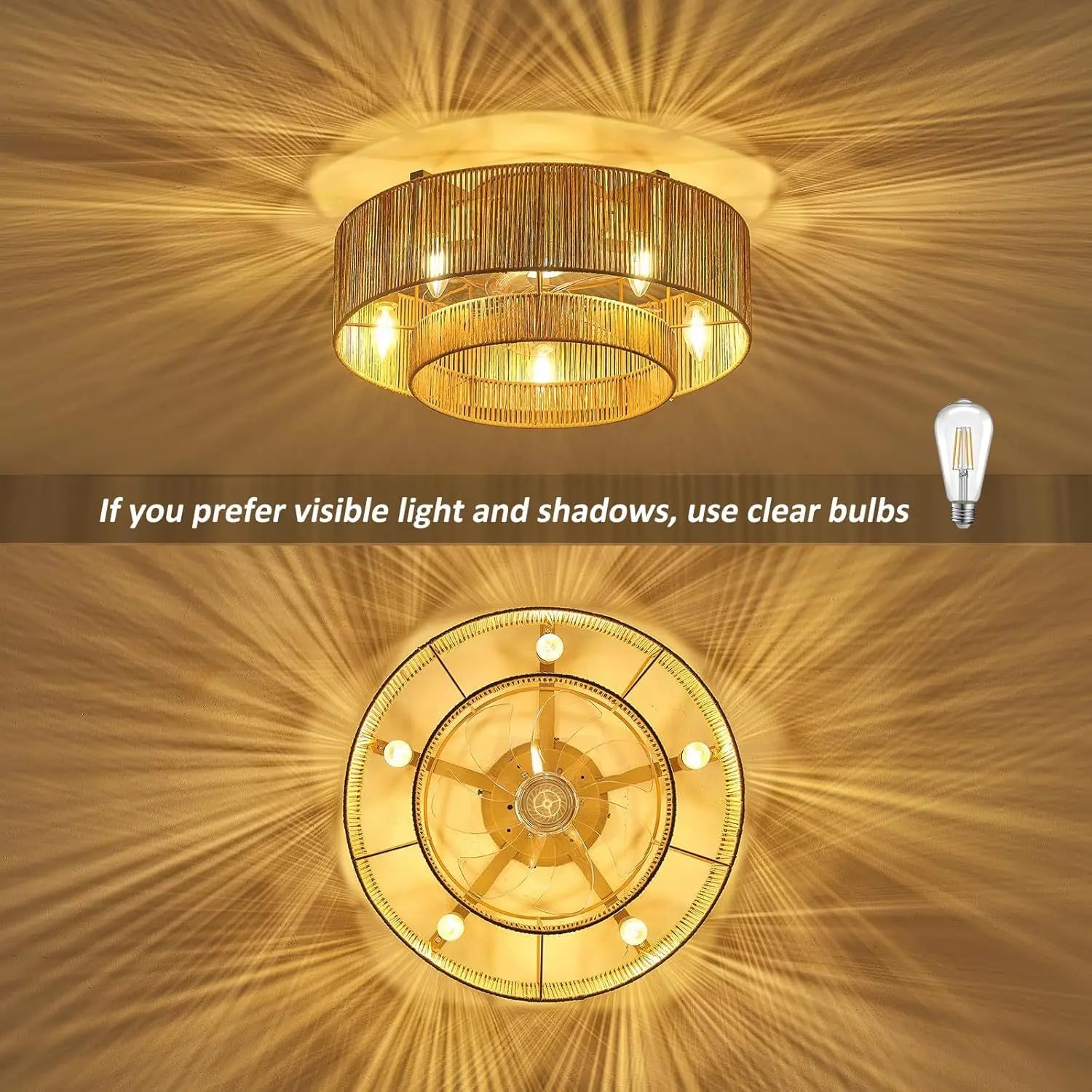 Rieten ventilator plafondlamp