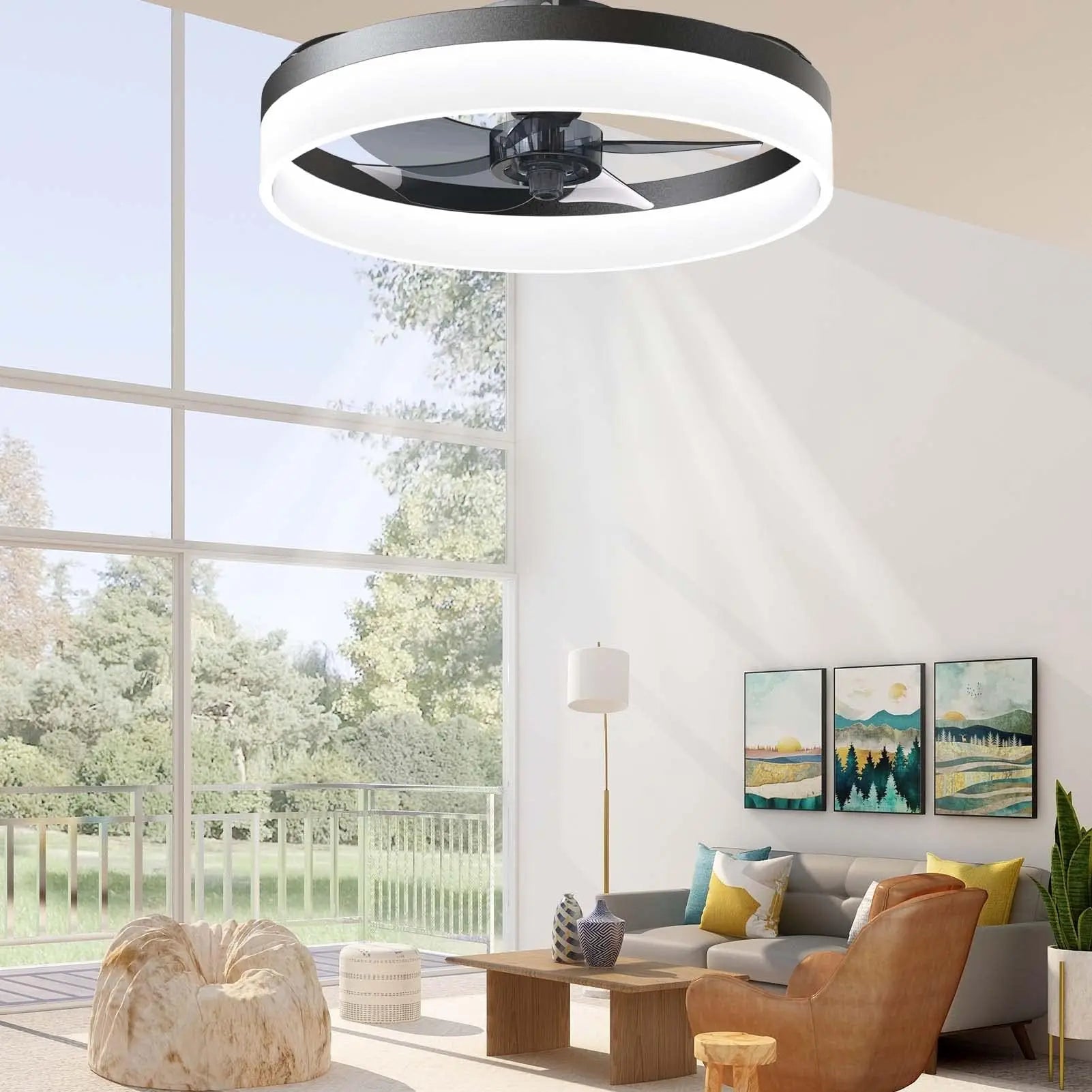 Slimme plafondventilator met dimbare LED verlichting en afstandsbediening