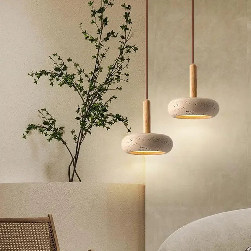 Japanse Retro Hanglamp Steen Hout Beige Japandi Design