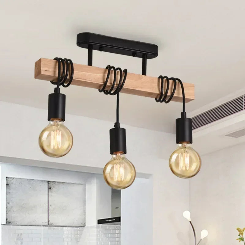 Industriële hanglamp zwart met hout