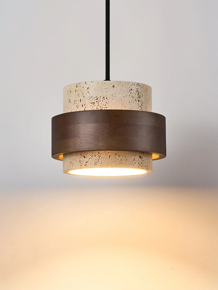 Walnoot Houten Hanglamp Steen Retro Cilinder Modern Design