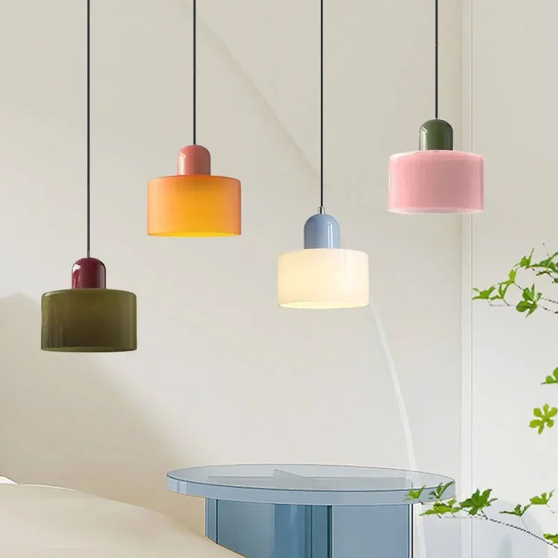 Moderne Hanglamp Gekleurd Tweekleurig Glas Cilinder Design
