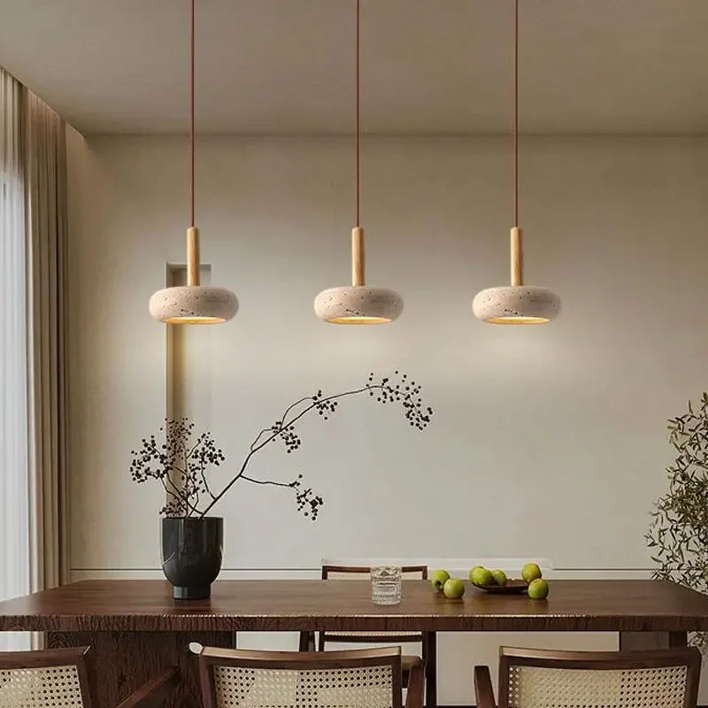 Japanse Retro Hanglamp Steen Hout Beige Japandi Design