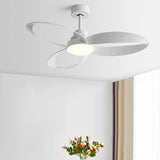 Moderne plafondventilator met lusvormige houten bladen en LED lamp