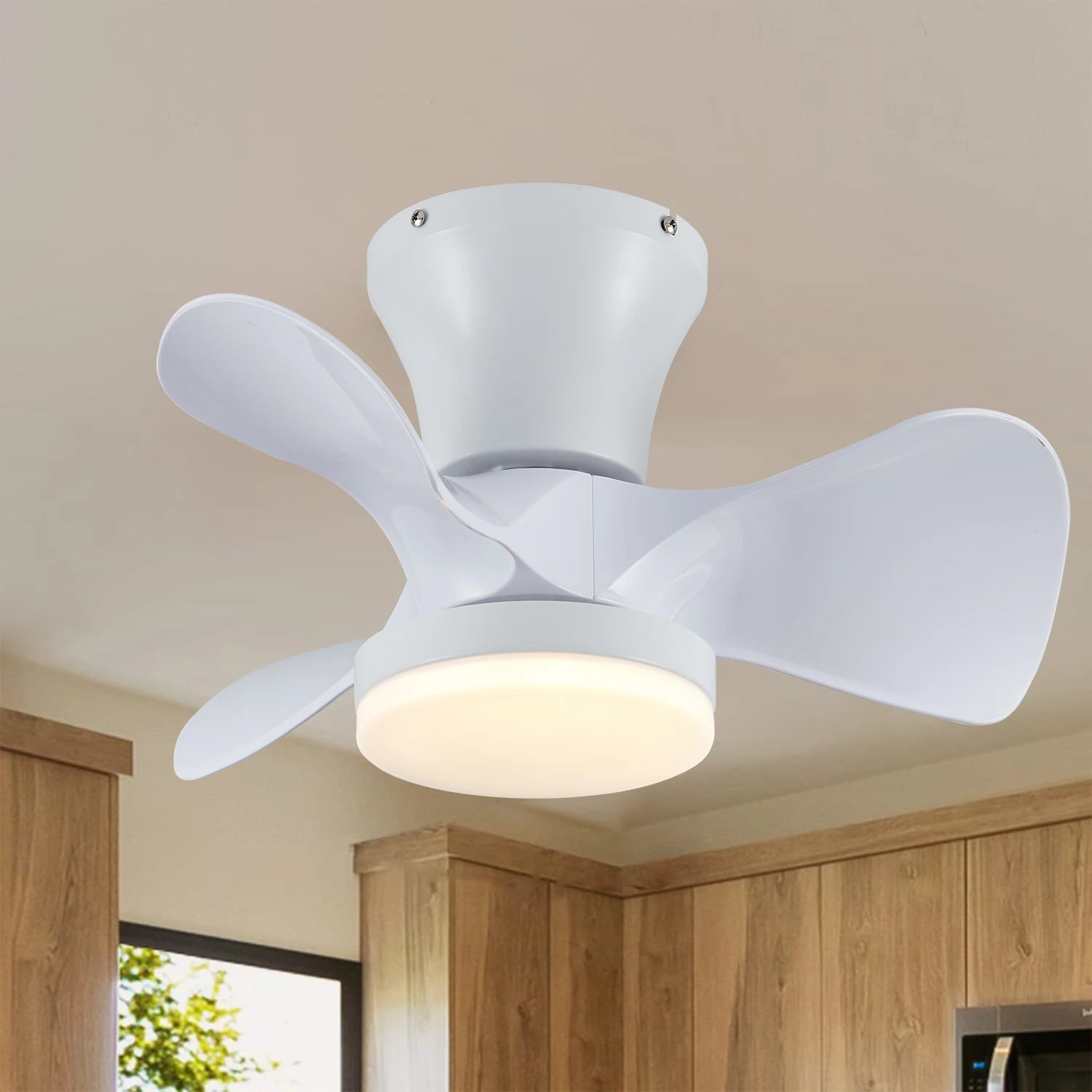 Kleine omkeerbare plafondventilator met dimbare LED lamp