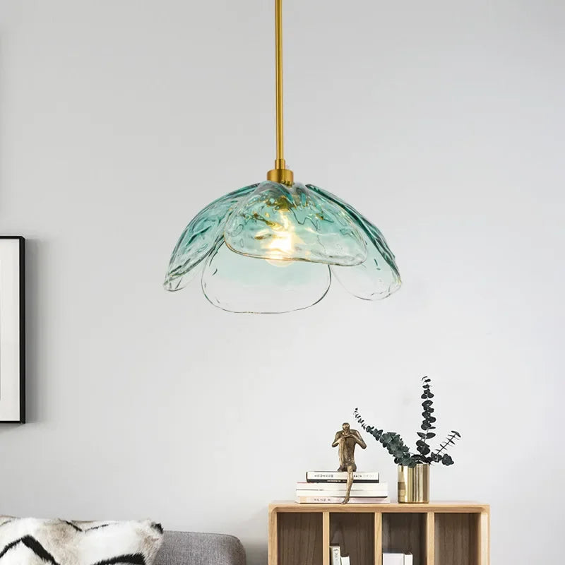 Moderne Bloemblaadjes Hanglamp Gekleurd Glas Messing Design