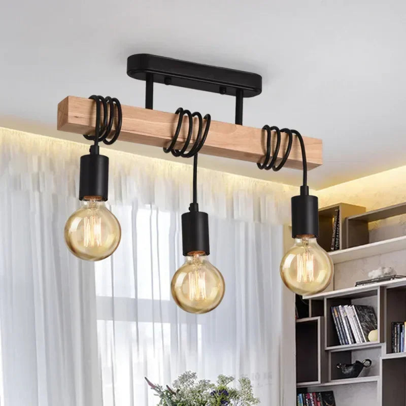Industriële hanglamp zwart met hout
