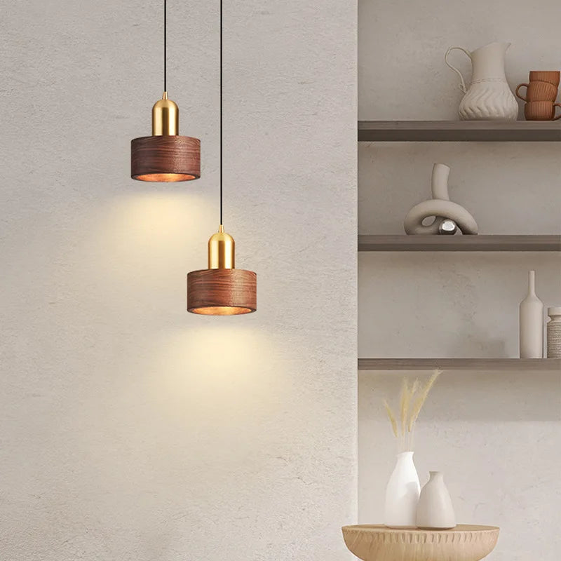 Moderne Walnoot Hanglamp Koper LED Nordic Design