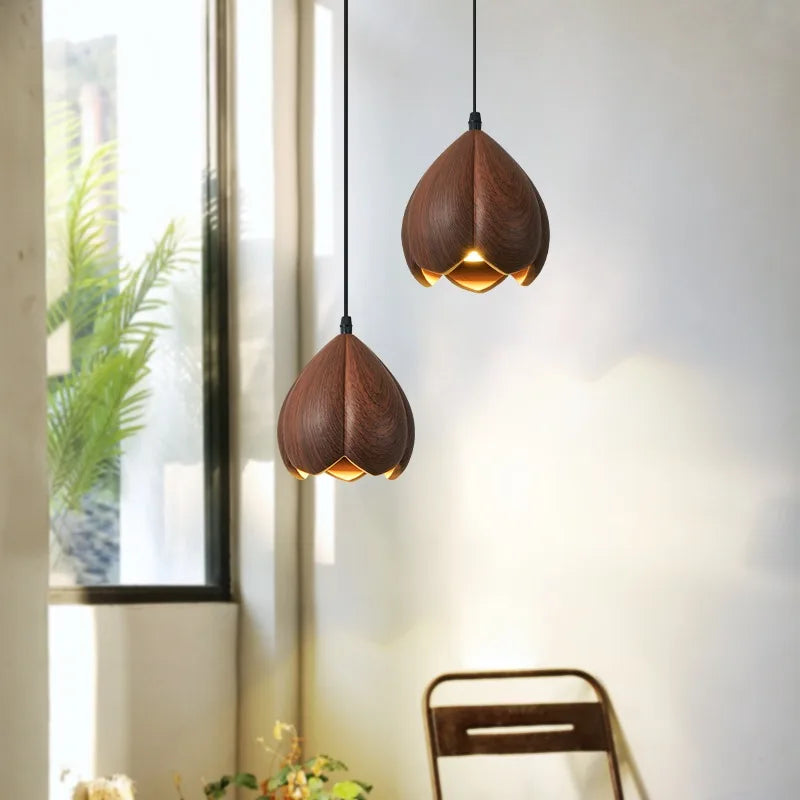 Walnoot Houten Bloem Hanglamp Bruin Scandinavisch Modern Design