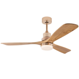 Houten design ventilator met LED lamp en afstandsbediening