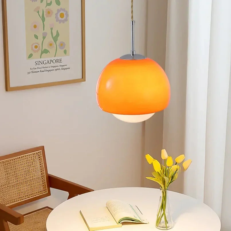 Ronde Hanglamp Vintage Look Melkglas Accent